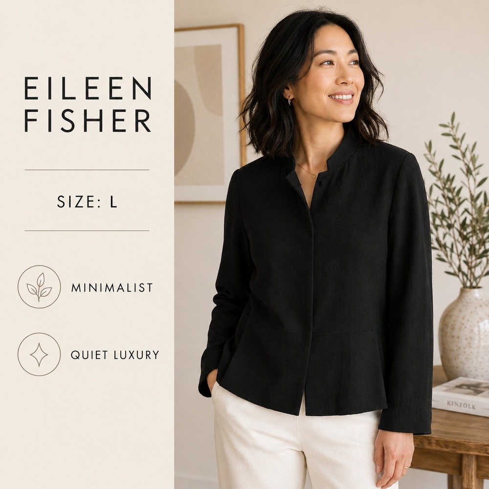 Eileen Fisher Blazer Women L Black‎ Modern Minimalist Quiet Luxury Professional